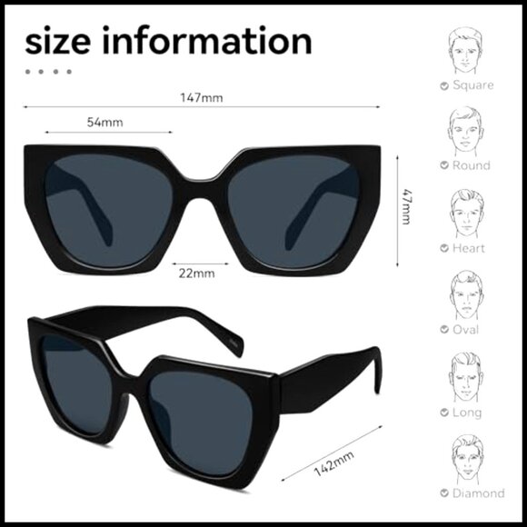 Polarized Square Cat Eye Sunglasses UV400 Protection Plastic Frame main image 7